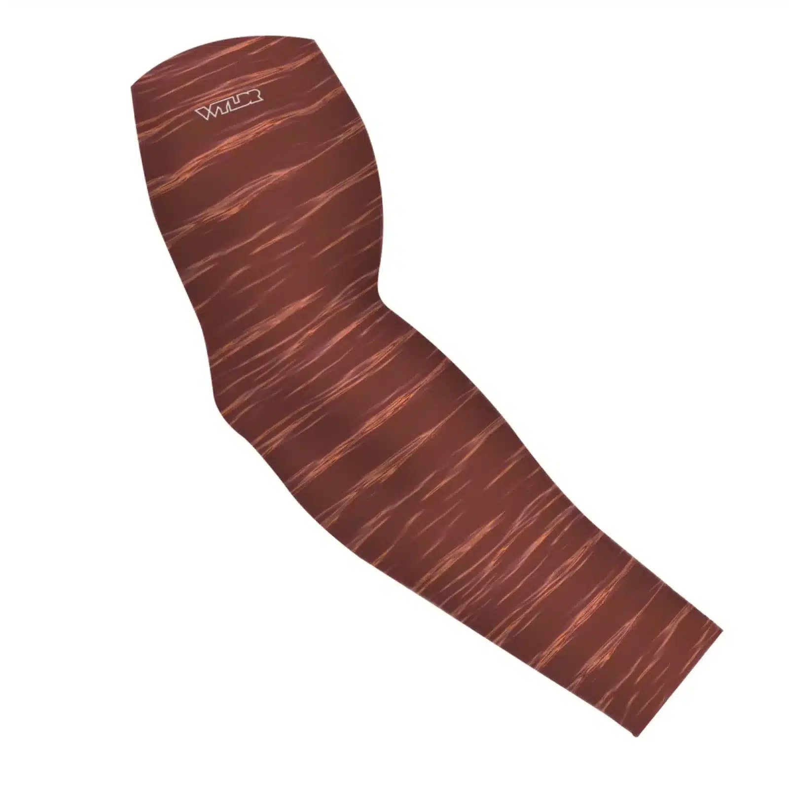 an image of an arm sleeve in a ripple pattern featuring red and orange colors