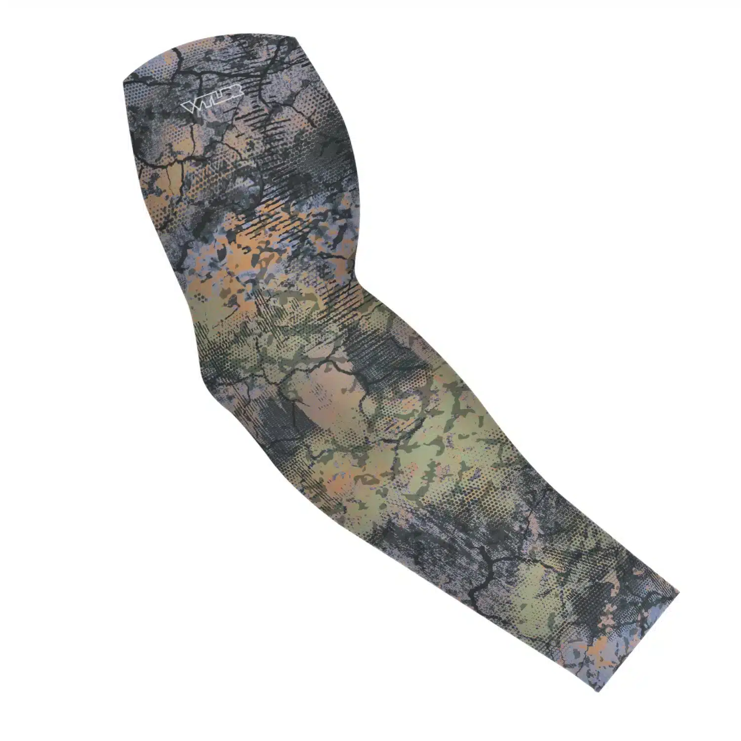 an image of an arm sleeve in an abstract pattern. lines are used to create the illusion cracks running across an icy surface. this is in the lake/celery color variant