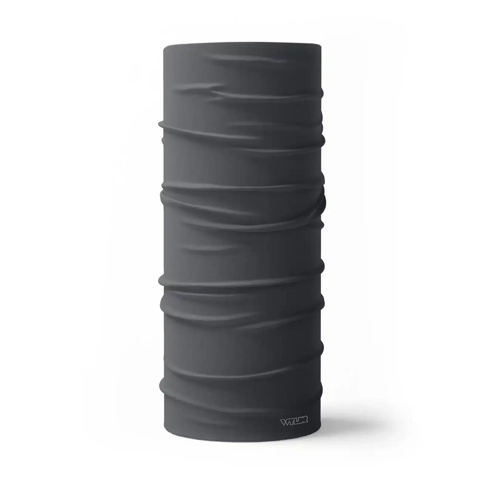 image of a tubular neck gaiter in a solid color called smoke, or a mid-tone gray.