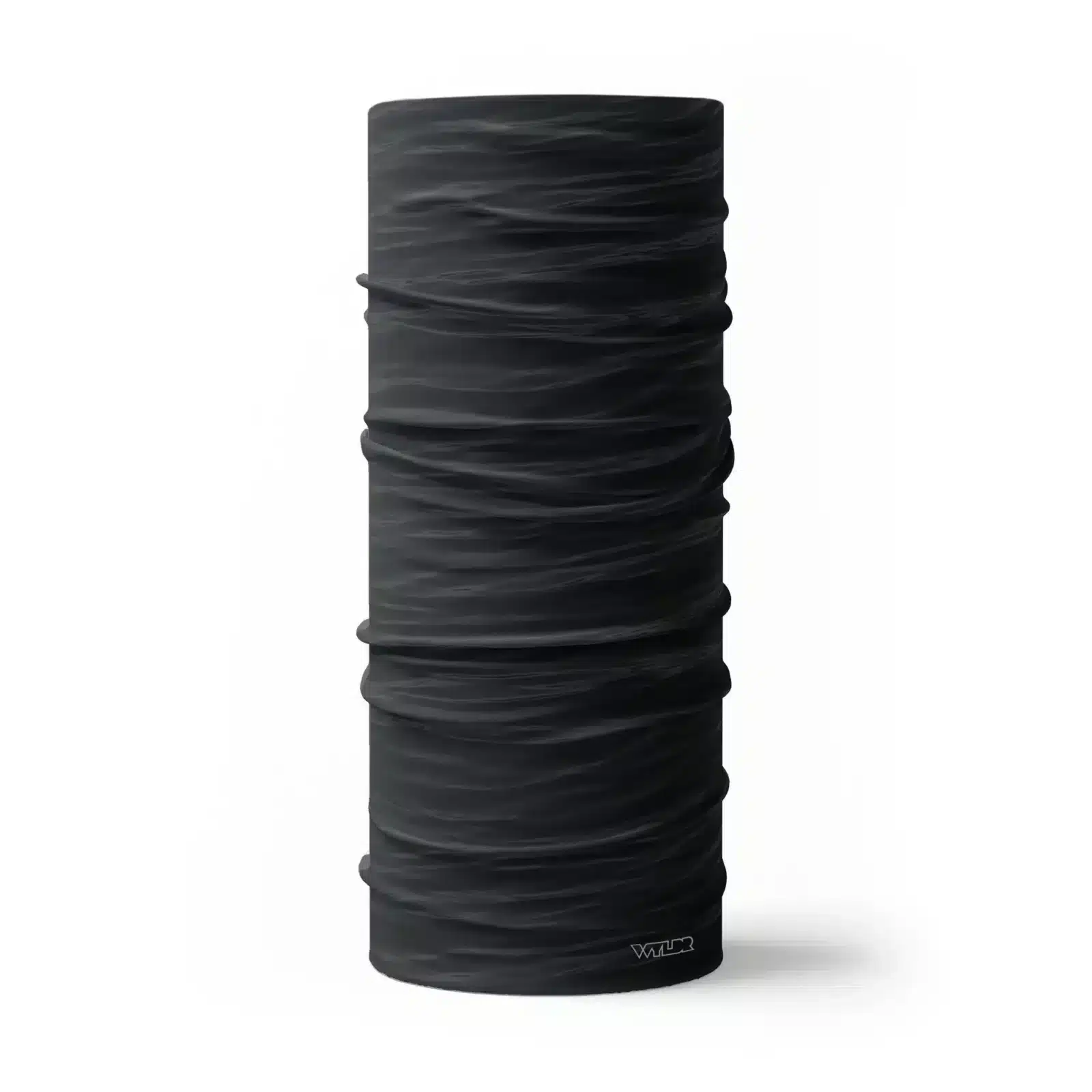a full size neck gaiter in a ripple pattern featuring black and gray colors