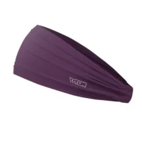 Side view of a headband that is 3 inches at the front and 1 inch in the back to show that it is tapered. this is a solid color in a purple shade called vine